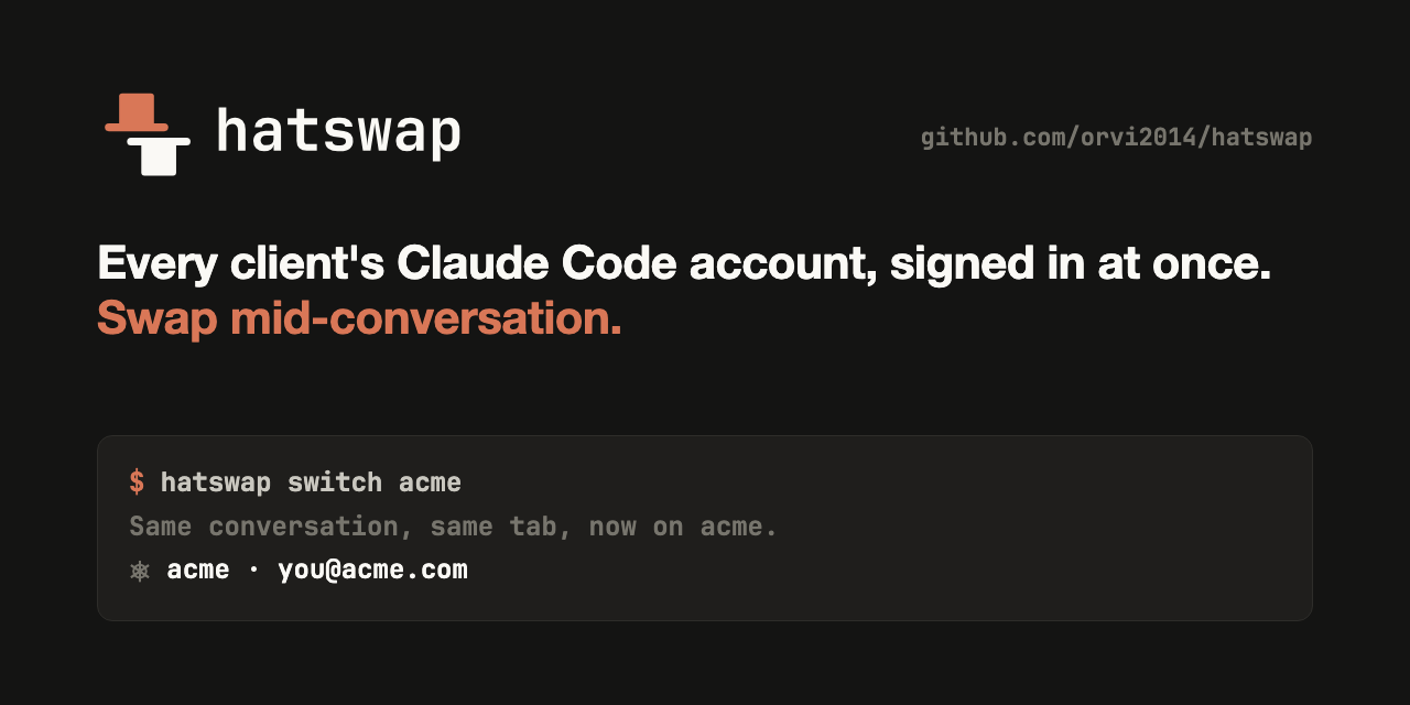 hatswap: every client's Claude Code account, signed in at once