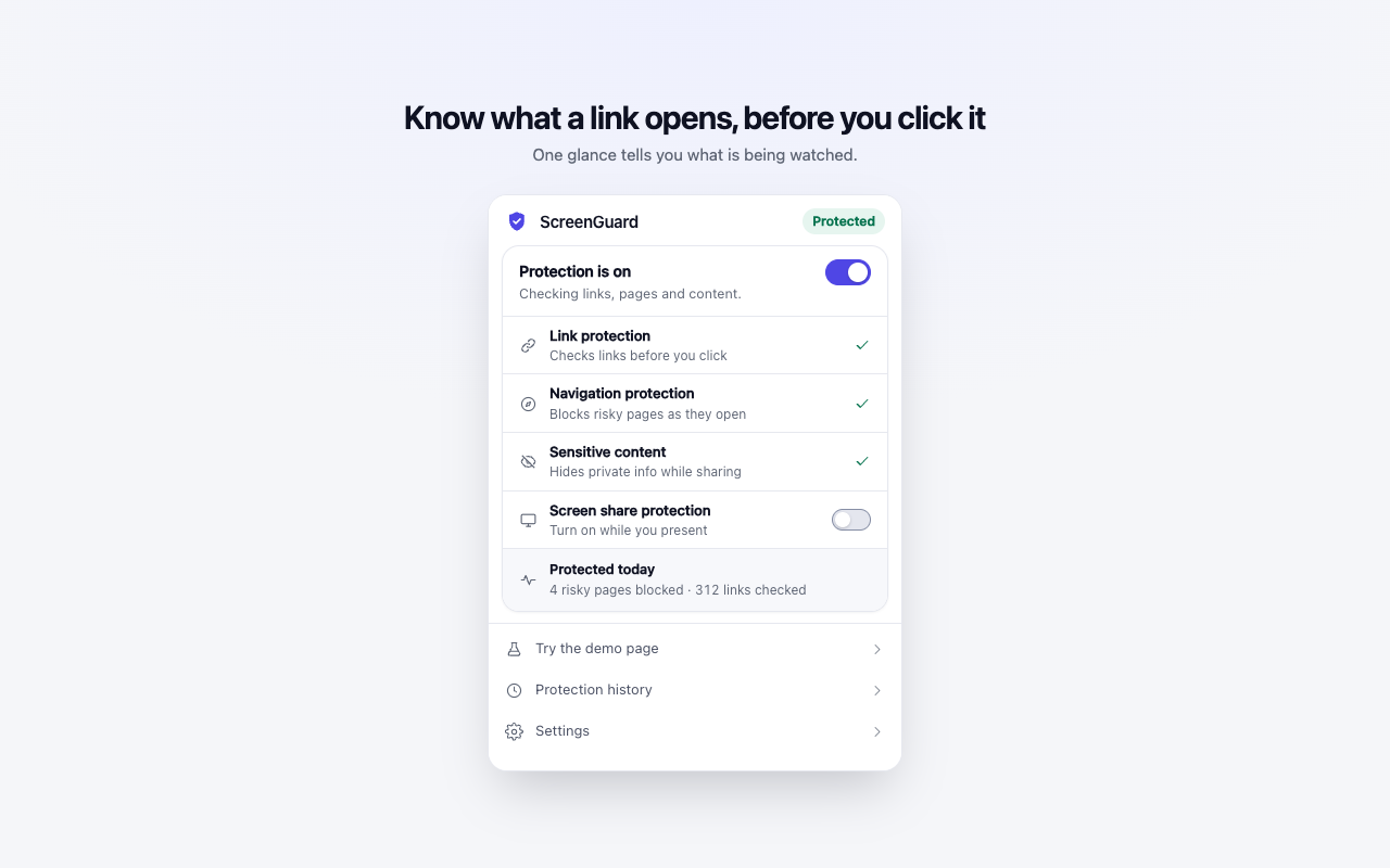 ScreenGuard browser extension popup