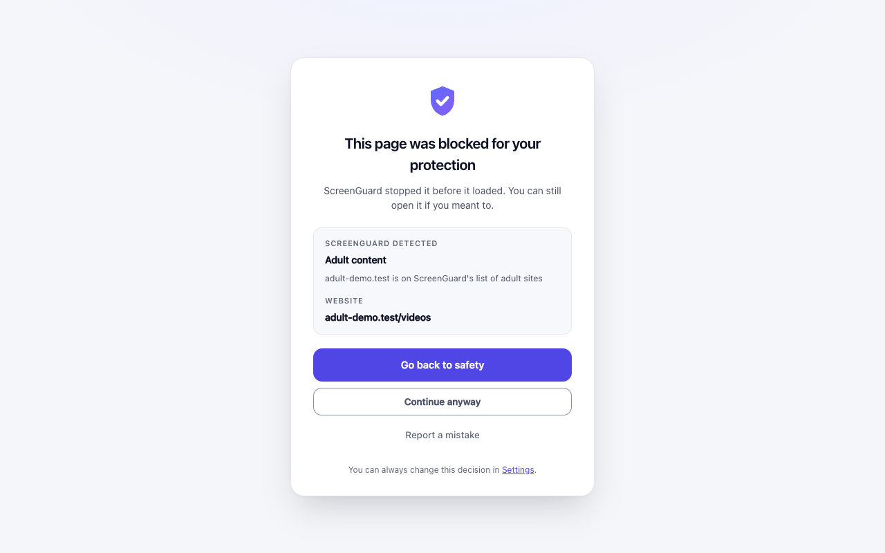 ScreenGuard blocked-page warning